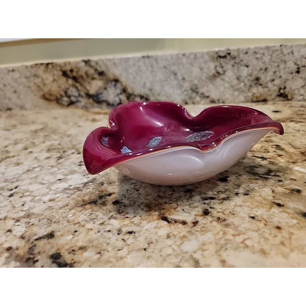 Vintage Mid Century Italian Murano Millefiori Scalloped Art Glass Ashtray Bowl